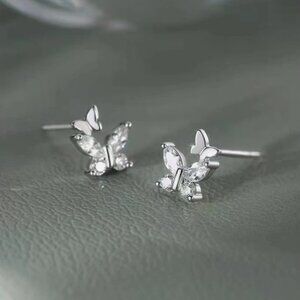 925 Sterling Silver Post Tiny Small Butterfly CZ Stud Earrings 8mm Gift